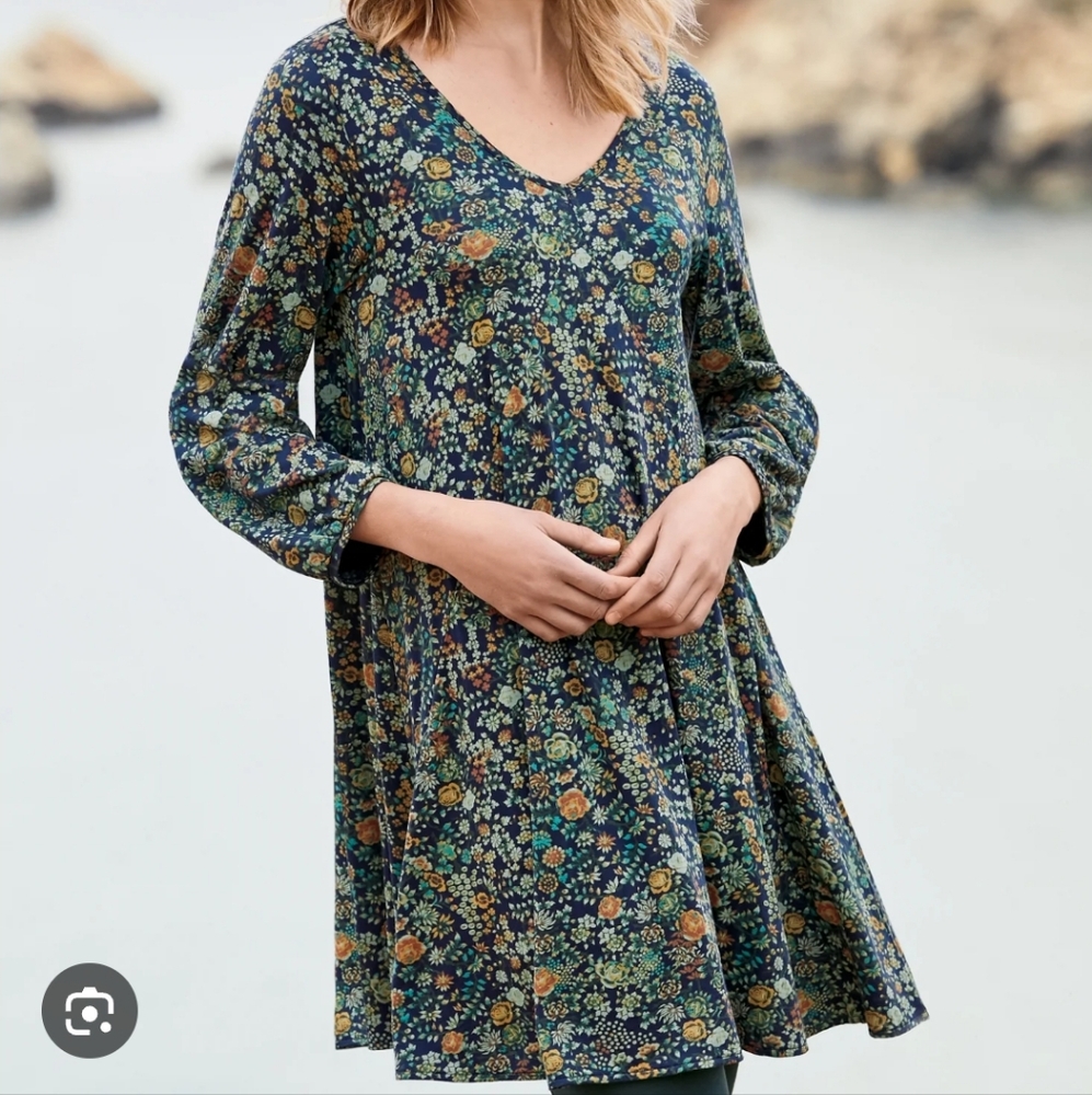 Peruvian Connection Indigo Rose Tunic Size XS